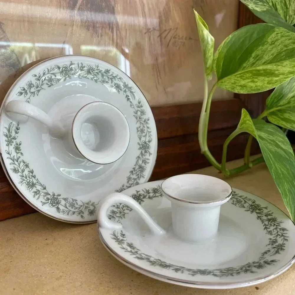 Mikasa White and Green Candle Holders